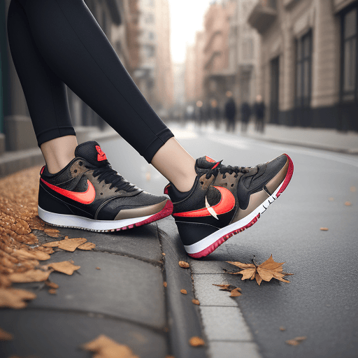 AI generated: Fallen leaves on the street form nike shoes