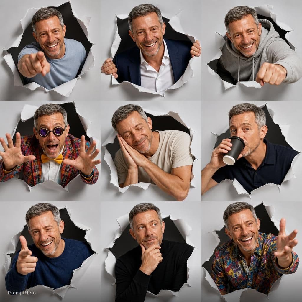 AI generated: Generate a hyper-realistic, 9:16 studio-style collage featuring an adult man  (facial match to the u...
