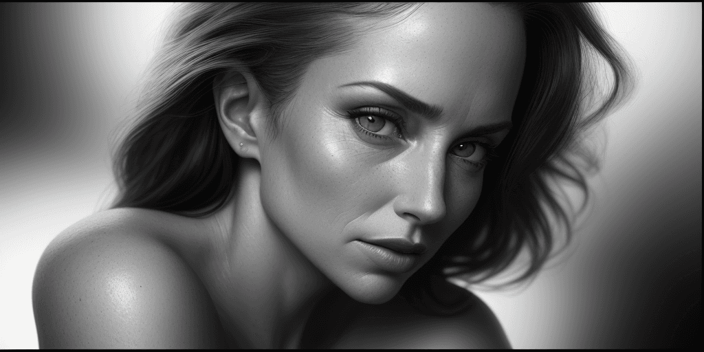 AI generated: stunning RAW close-up black and white photography portrait of a beautiful woman, sharp focus, highly...