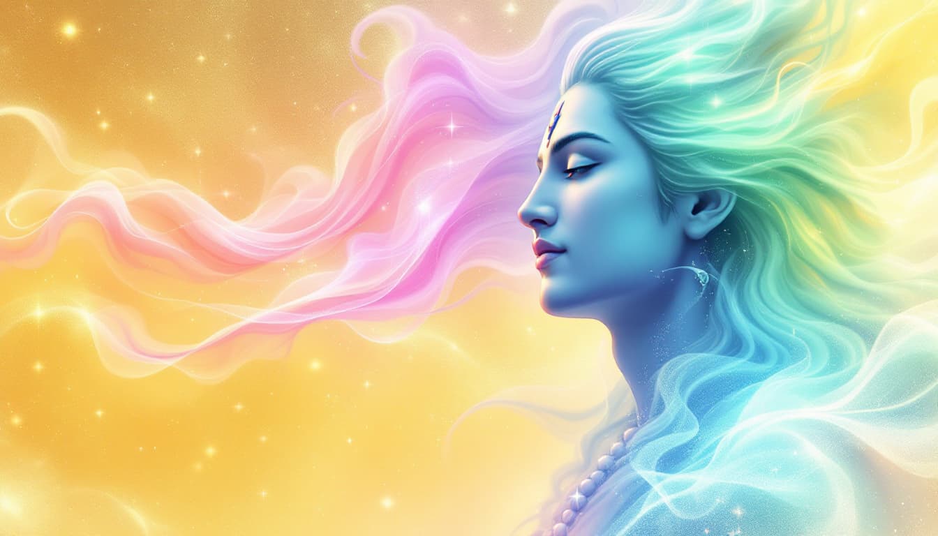 AI generated: "Create a vibrant illustration of Lord Shiva, where his cosmic energy is depicted as a flowing casca...