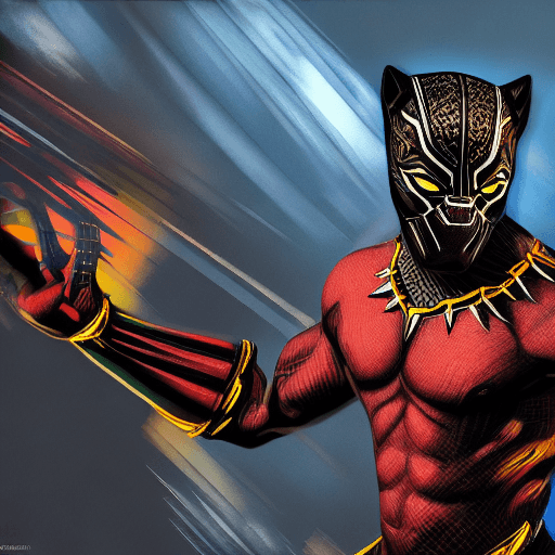 AI generated: Superhero Black Panther, hyperdetailed, moody, cinematic, colorful fantasy,  dark background, dynami...