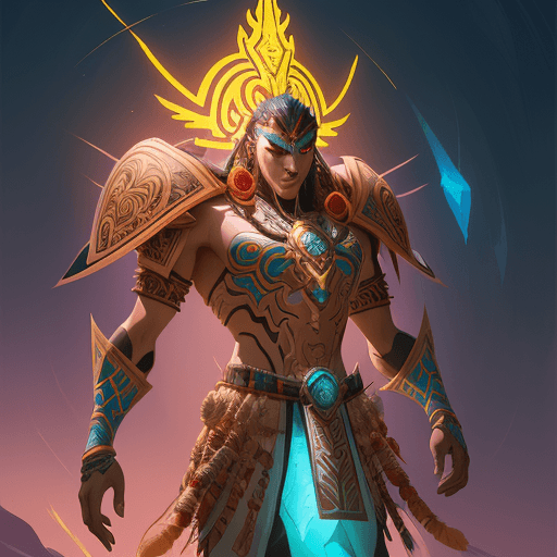 AI generated: male armor totem aztek greeble tribal style fanart ornate fantasy heartstone ankama cover style offi...
