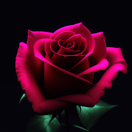 AI generated: a neon rose blooming in dark room