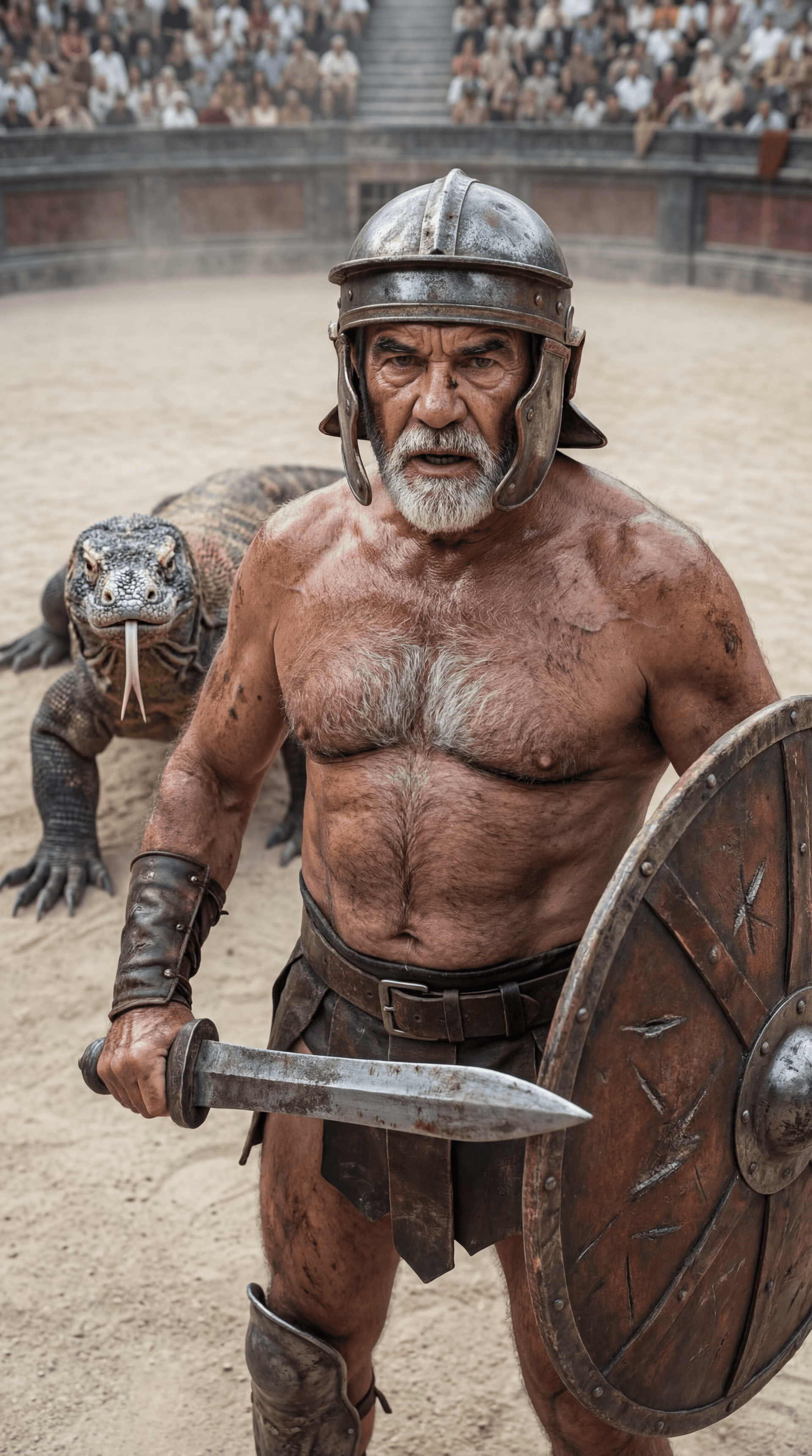 AI generated: Ultra-realistic documentary-style photography inside the Roman Colosseum.
CAMERA ANGLE: high-angle f...