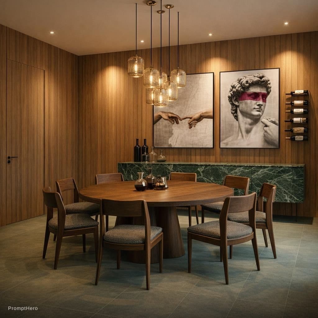 AI generated: Interior rendering of a sophisticated contemporary dining and bar area, based on the specific archit...