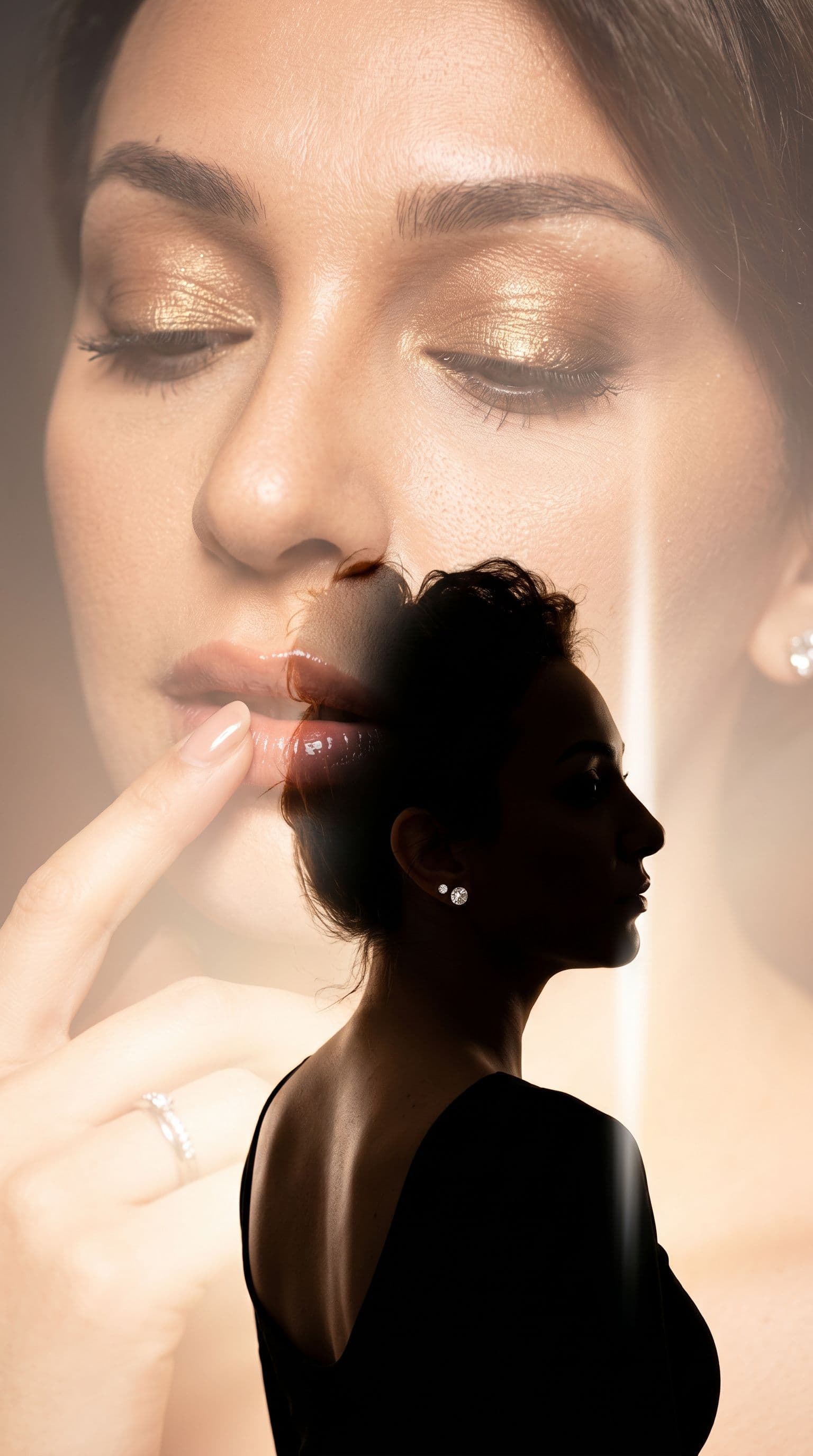 AI generated: {
  "subject_and_concept": {
    "subject": "Double exposure artistic portrait of a woman, featuring...