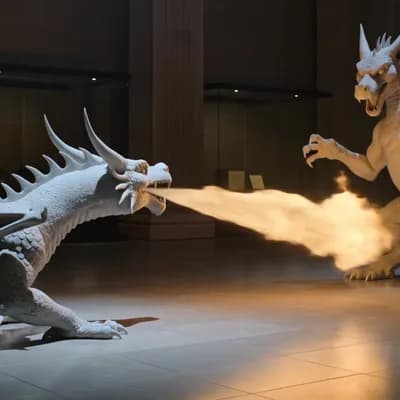 AI generated video: Los dragones de las esculturas cogen vida y luchan