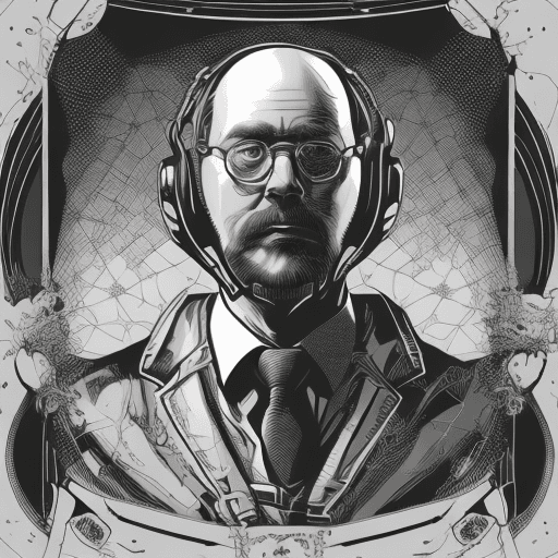 AI generated: A shockingly detailed monochromatic vector illustration of "Mr. Wolfe" examining a strange and other...