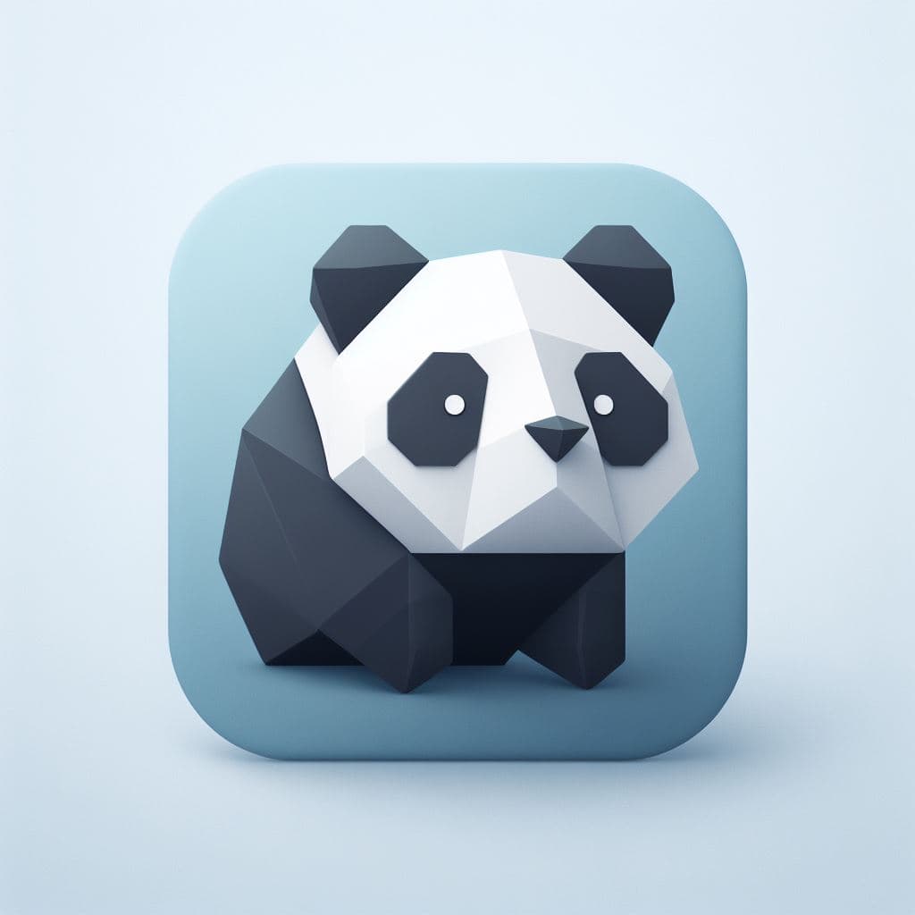 AI generated: Rounded edges square mobile app logo design, 3d origami of a black and white panda, subtle gradient,...