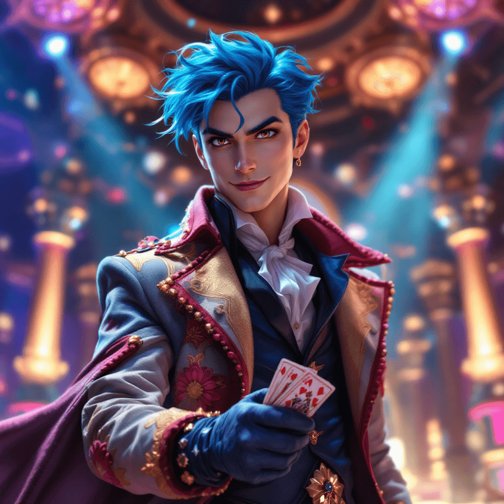AI generated: A sly character with short, vibrant blue hair, often styled in a way that is meant to distract. His ...
