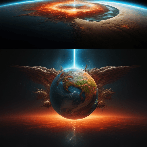 AI generated: the world seasons of destruction, fantasy art, shot from space, ultra detailed::3 heaven and hell::2