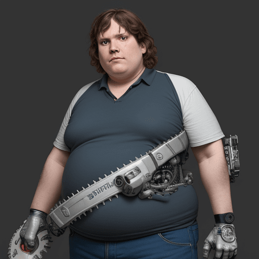 AI generated: Javier Milei, 55 years old, fat, and a double chin, 
in his left arm was replaced by a mechanich arm...