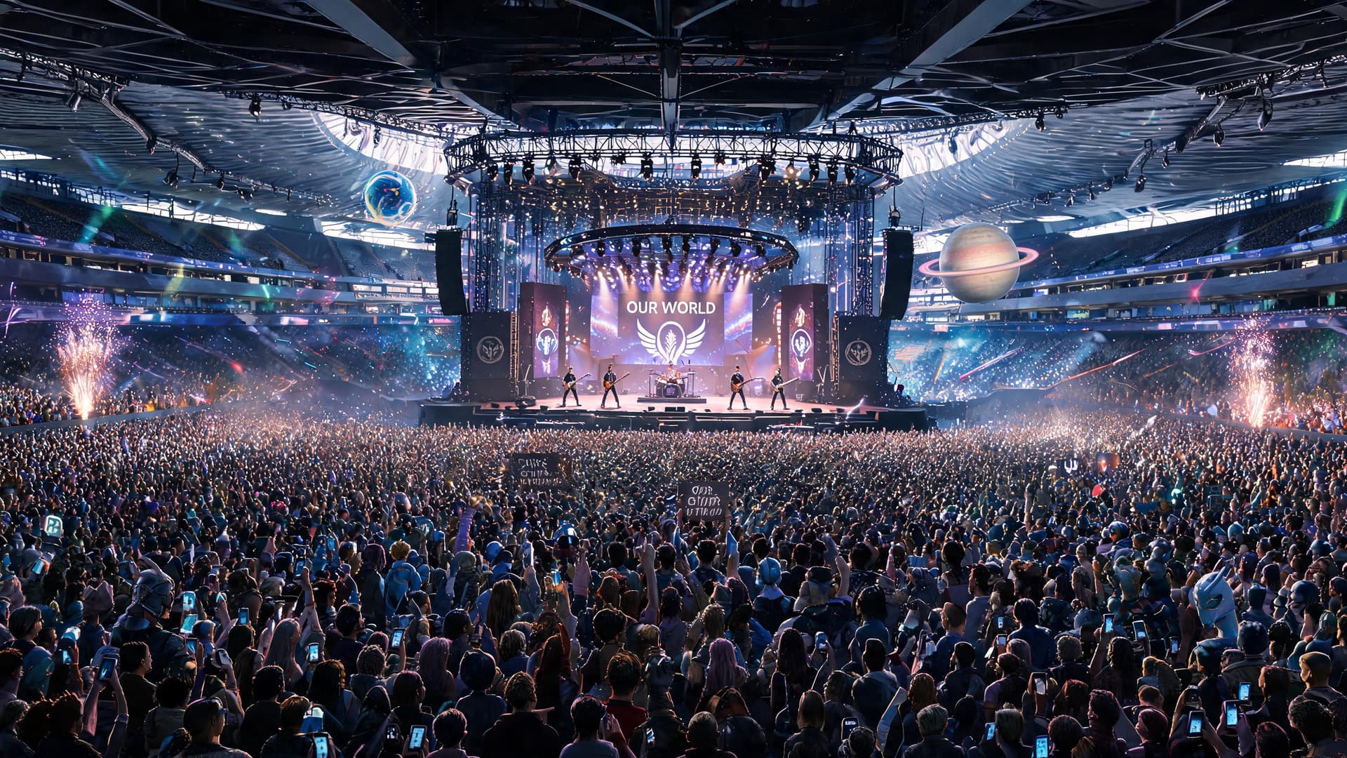 AI generated: Use the uploaded concert arenas as the reference image. Preserve the exact camera angle, stage layou...