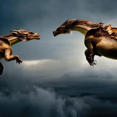 AI generated video: Fierce battle in the sky between two dragons --chaos 75 --ar 1:2 --style raw --profile rsy6uq9 --sty...
