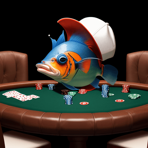 AI generated: The fish in the cap is playing poker.