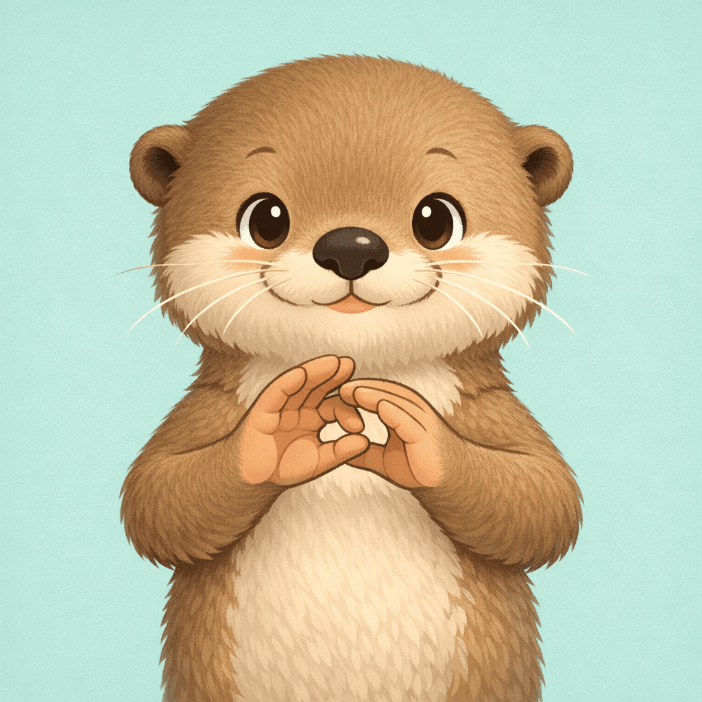 AI generated: A very cute, playful baby otter educational mascot designed for sign language storytelling, gender n...