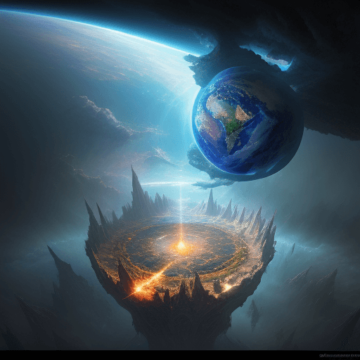AI generated: a world within a world::5 fantasy art, shot from space, ultra detailed::3 heaven and hell::2