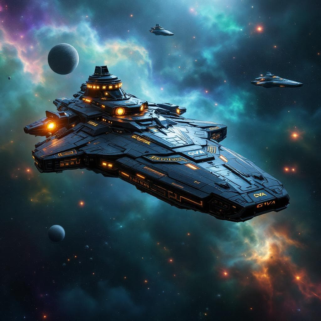 AI generated: Imagine, in detail, an alien spaceship to show a new design. Reposition and add or change paint colo...