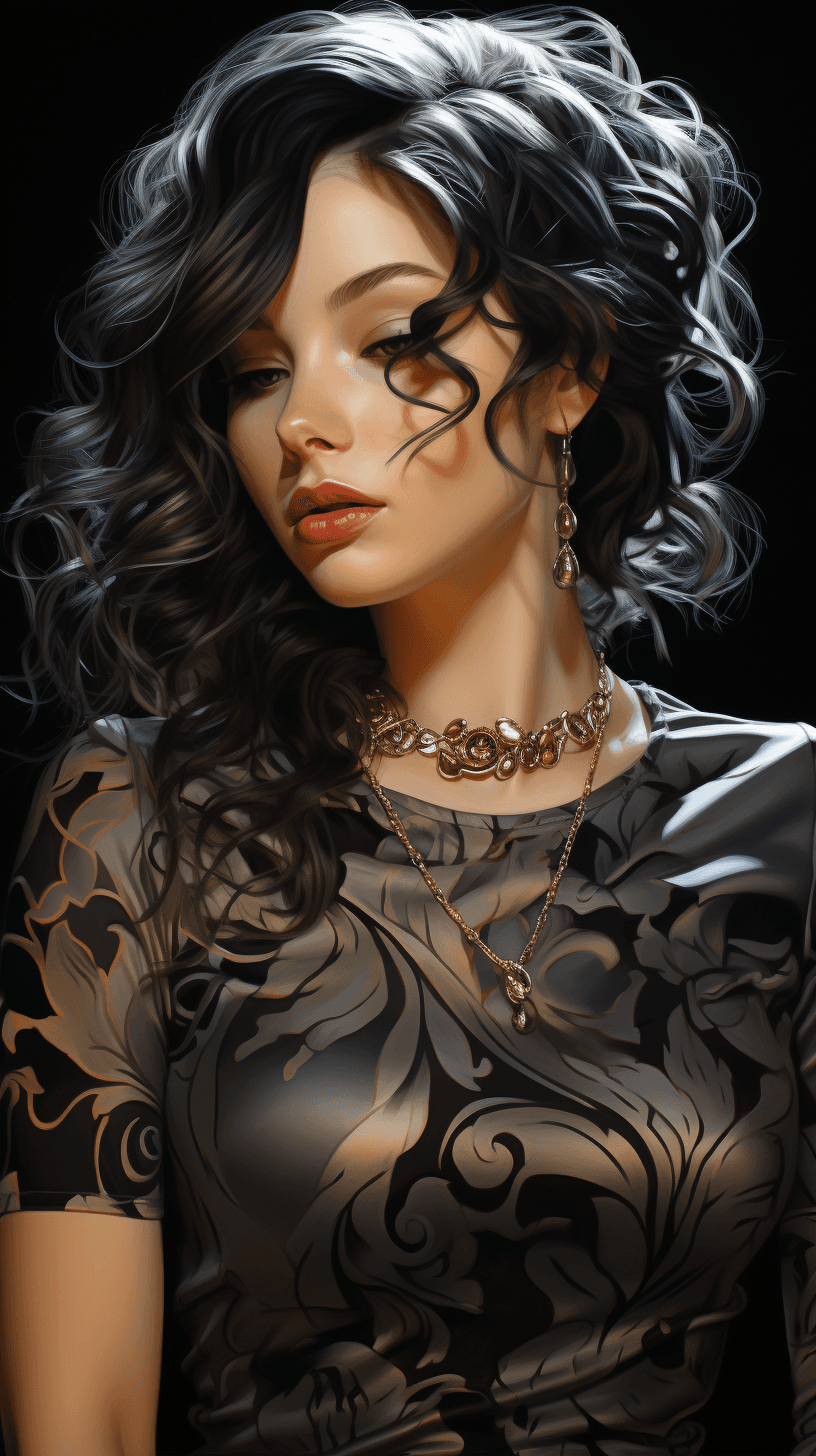 AI generated: a woman in silver and black with a large tattoo on her arms, in the style of adam hughes, charlie bo...