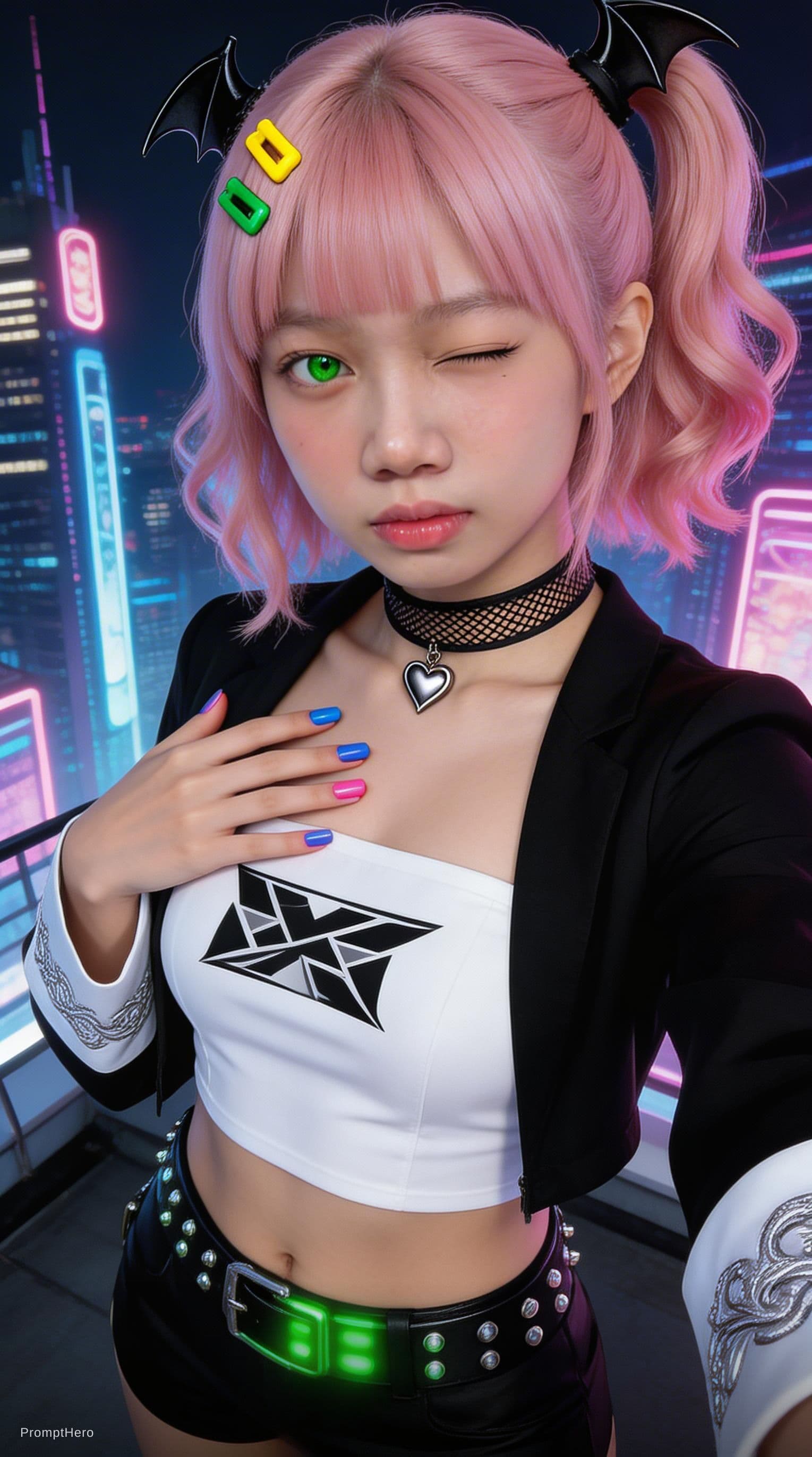 AI generated: A highly detailed, photorealistic, cinematic vertical medium shot of a stunning young woman in a vib...