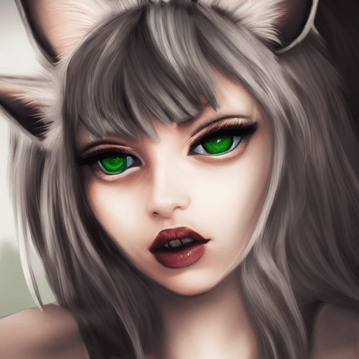 AI generated: semi-realism, female, pale, green eyes, white hair, cat ears, hd quality, dark lighting, pseudo-real...