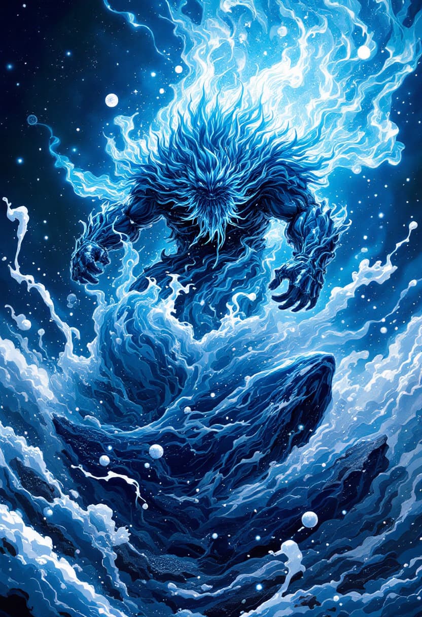 AI generated: Dip Ot Jin God of the Gravity and Pressure  
(Blue Whale)(Snowflake Obsidian)