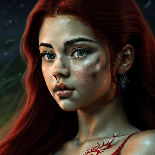 AI generated: a close up of a woman with long red hair, inspired by Selena Gomez, fantasy art, beautiful elsa, glo...