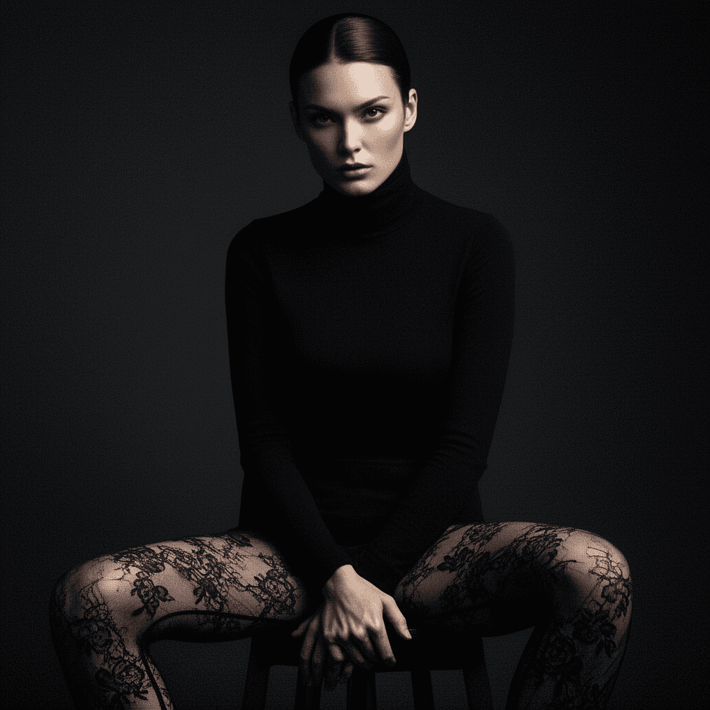 AI generated: A high-end fashion editorial portrait of a woman with sharp features and sleek dark hair, wearing a ...