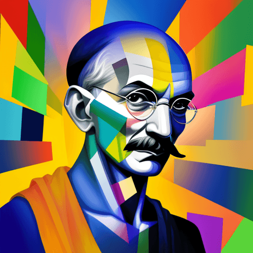 AI generated: 
provide a famous portrait of Mahatma Gandhi with cubist colorful, geometric 
 brushstrokes.