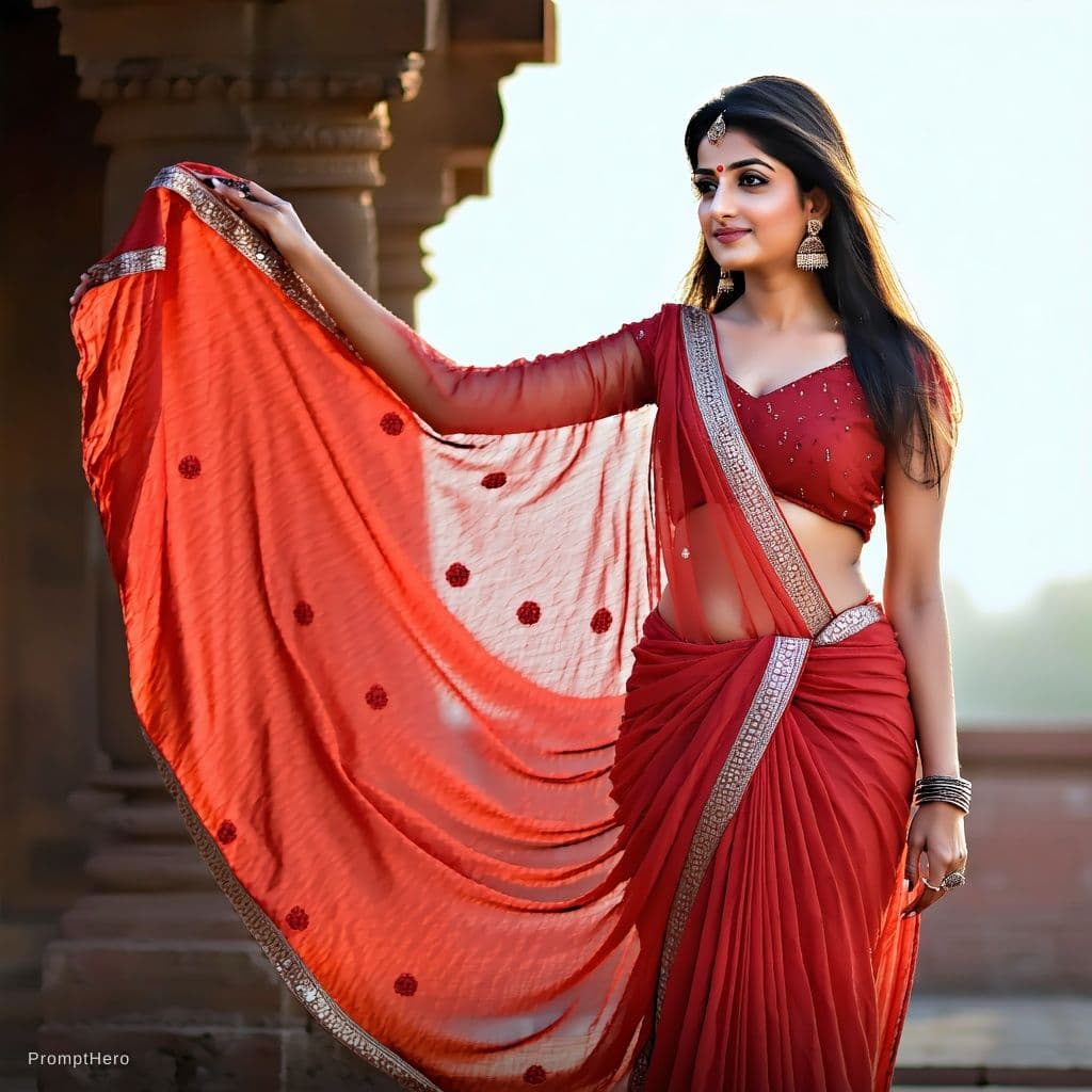 AI generated: Hot indian woman weared red lingerie on saree 