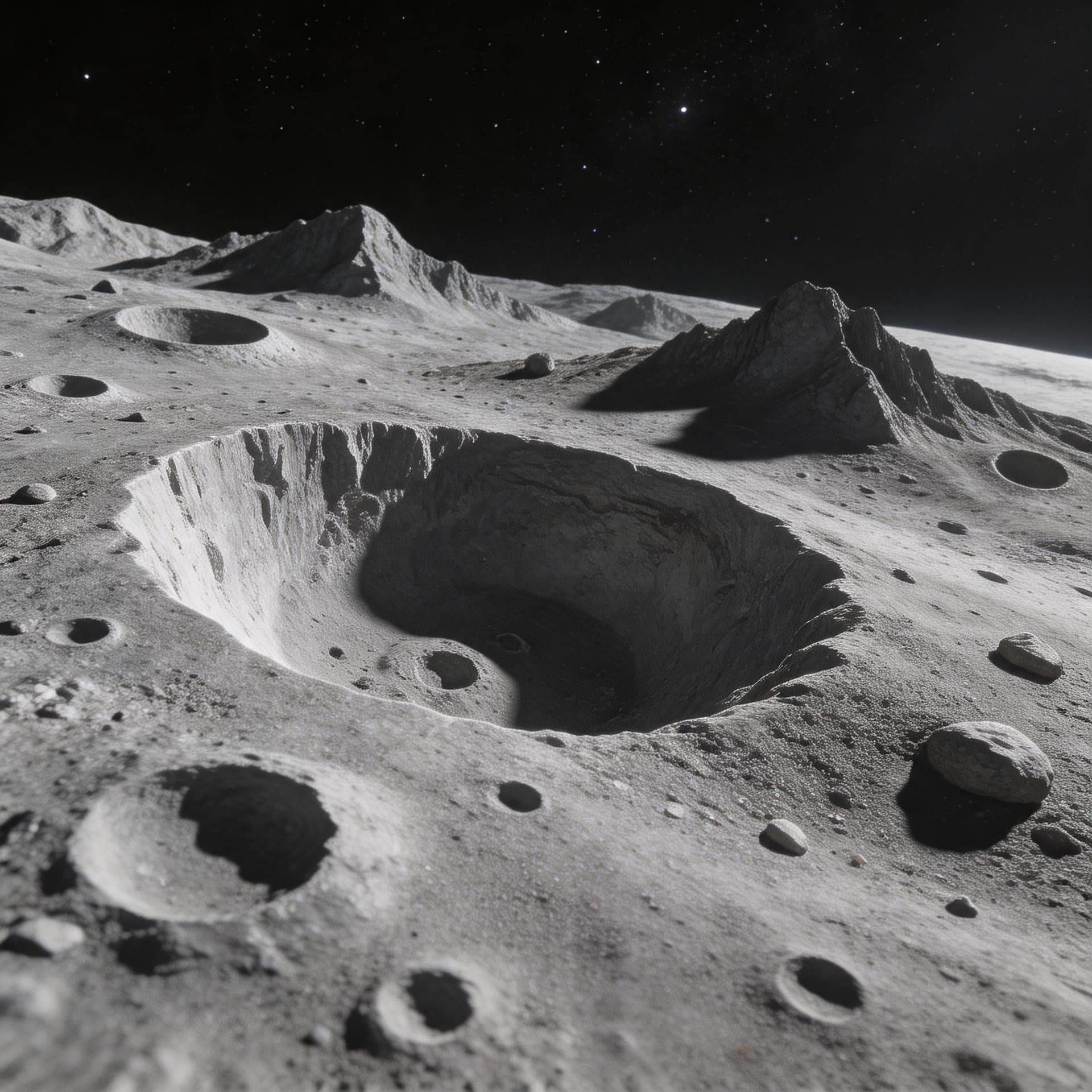 AI generated: ultra-realistic image of a celestial artwork featuring a close-up view of the moon's surface, with c...