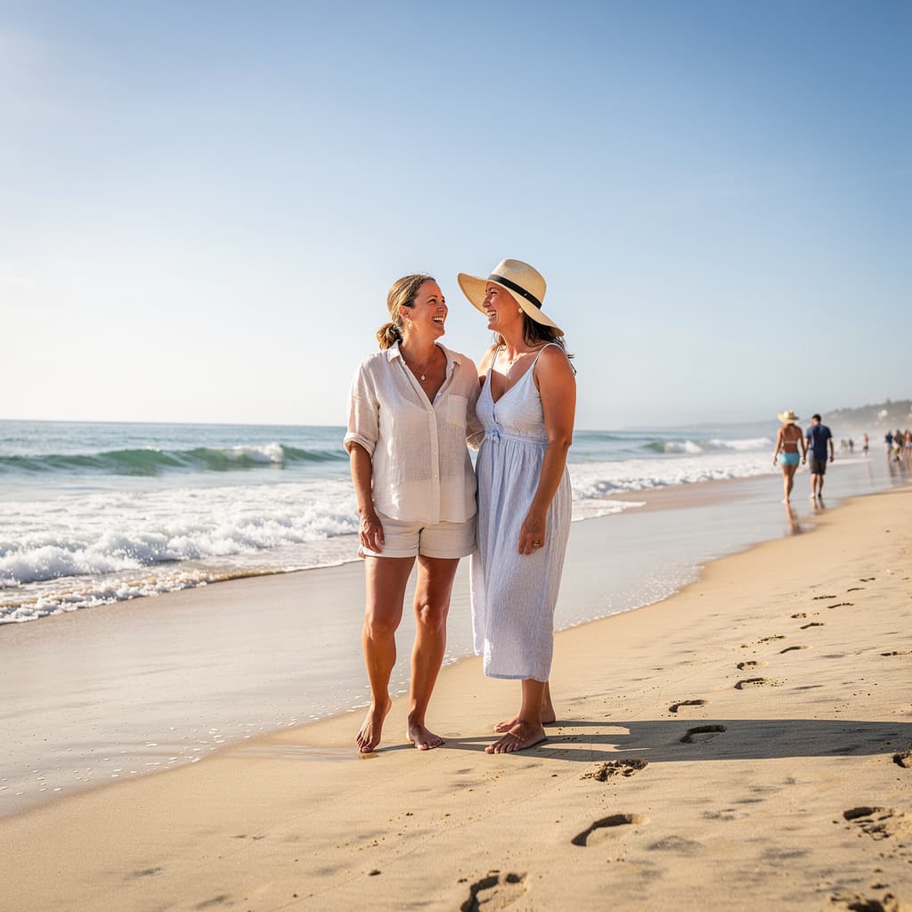 AI generated: 2 women peeing on the beach