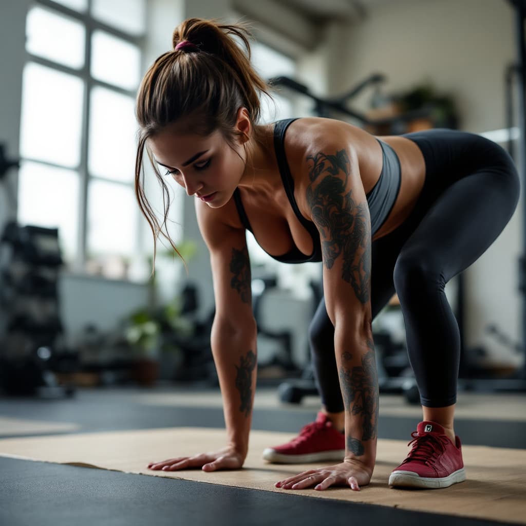 AI generated: a 22 year girl doing bent over in gym