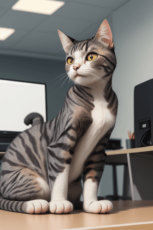 AI generated: cat is working at the office, acting like human, photorealistic, high details, masterpeace, 4k --v 5...