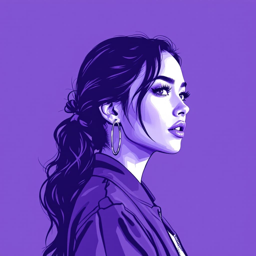 AI generated: Create a stylized, comic-style digital illustration of a pop singer wearing a bomber jacket and a ho...