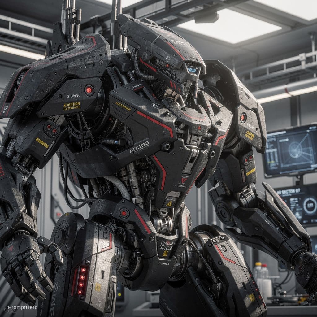 AI generated: ultra-detailed hard sci-fi biomechanical photography, complex intertwined composition, dense mechani...