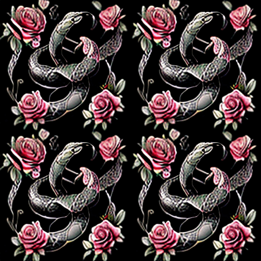 AI generated: snakes with flowers, tattoo sketch, smooth transitions, black patterns, more details, more flowers, ...
