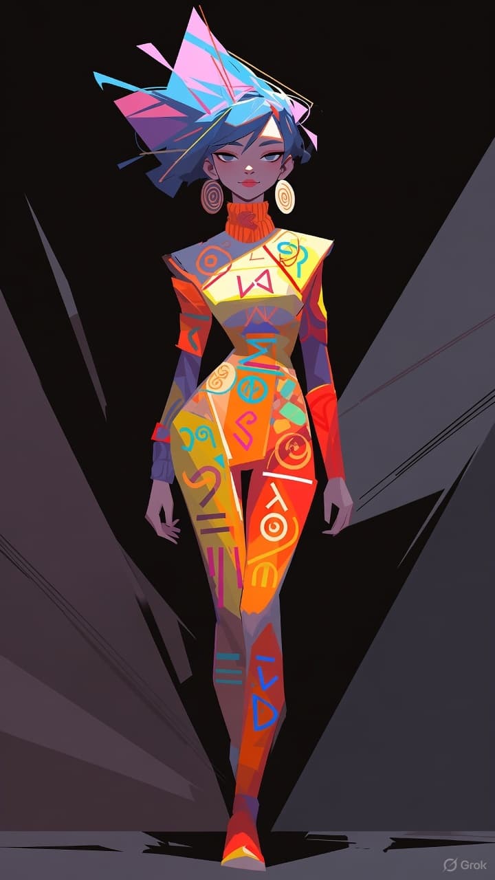 AI generated: illustration art, contemporary digital art, full-body, female, flat color style, focus on the young ...