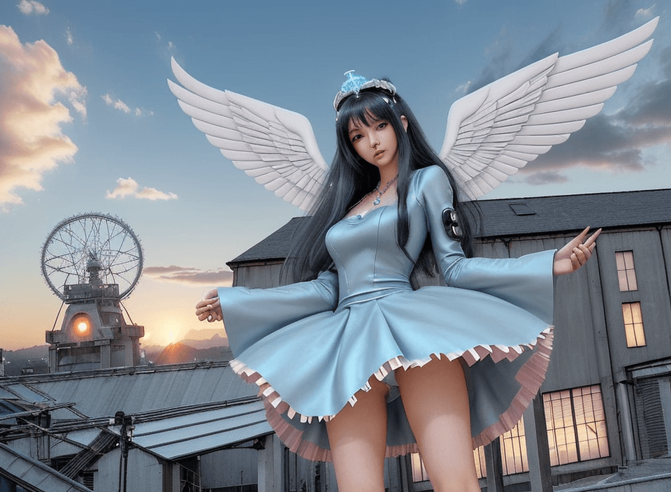 AI generated: sexy mechanical girl, beautiful mechanic angel woman, goddess of technology, female focus, female po...