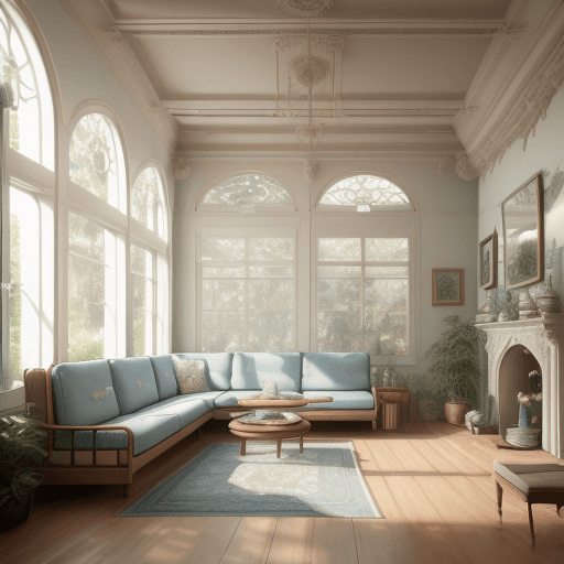 AI generated: High resolution photography interior design, dreamy sunken living room conversation pit, wooden floo...