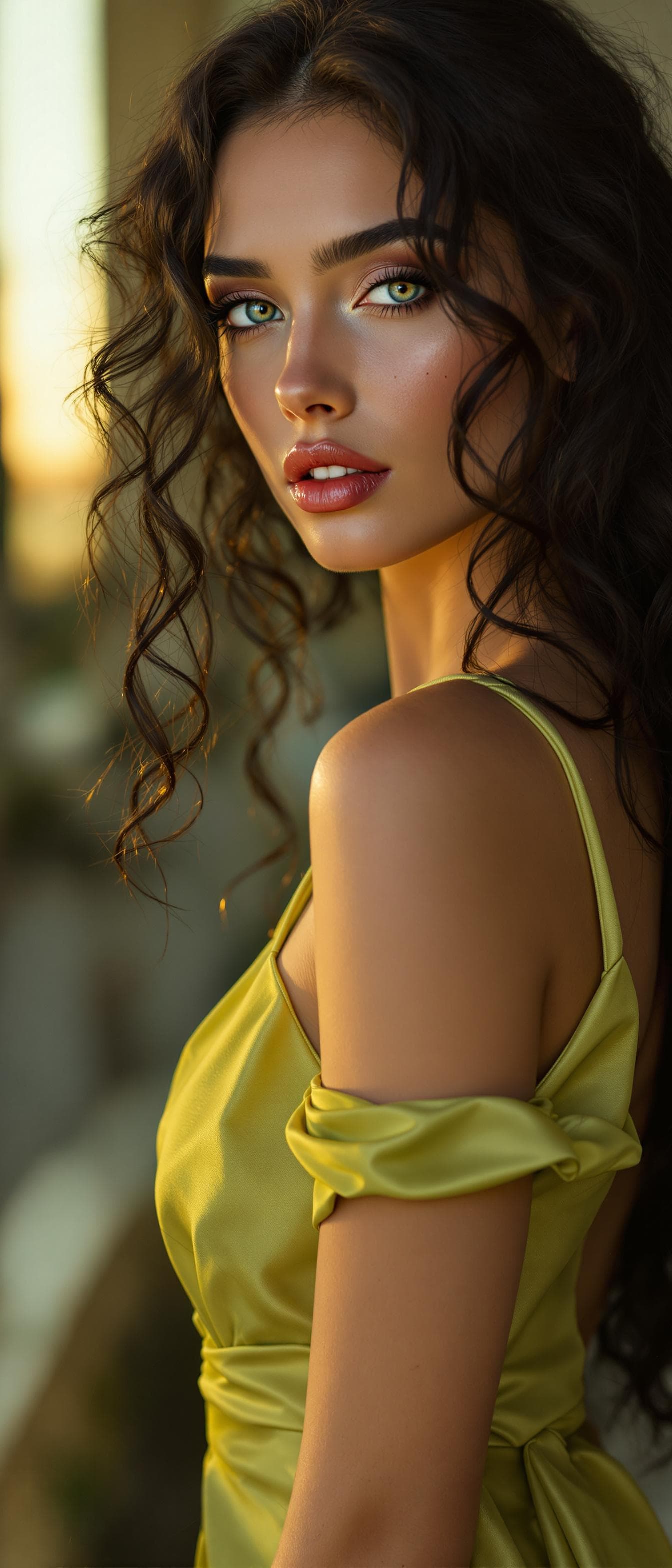AI generated: "Dramatic cinematic portrait photography featuring a lithe supermodel, fair skin, long raven black c...