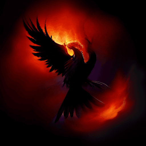 AI generated: a phoenix bird, infinity symbol, ashes, flames 