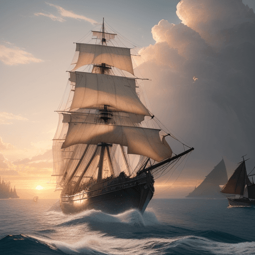 AI generated: Photo of a ultra realistic sailing ship, dramatic light, pale sunrise, cinematic lighting, battered,...