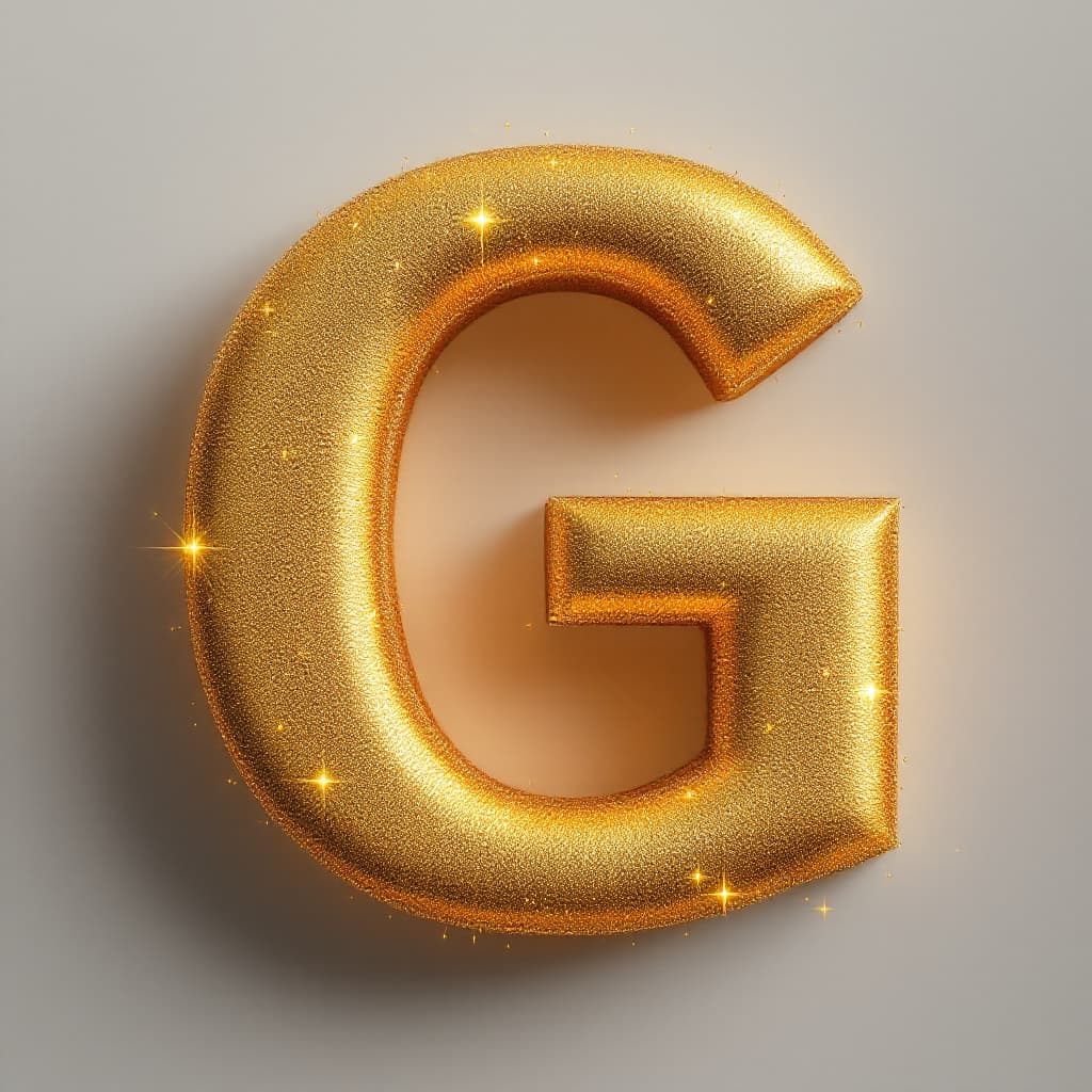 AI generated: Letter G 3d, metallic gold, with gold glitter and sparkles, hyperrealism, high detail, octane render...