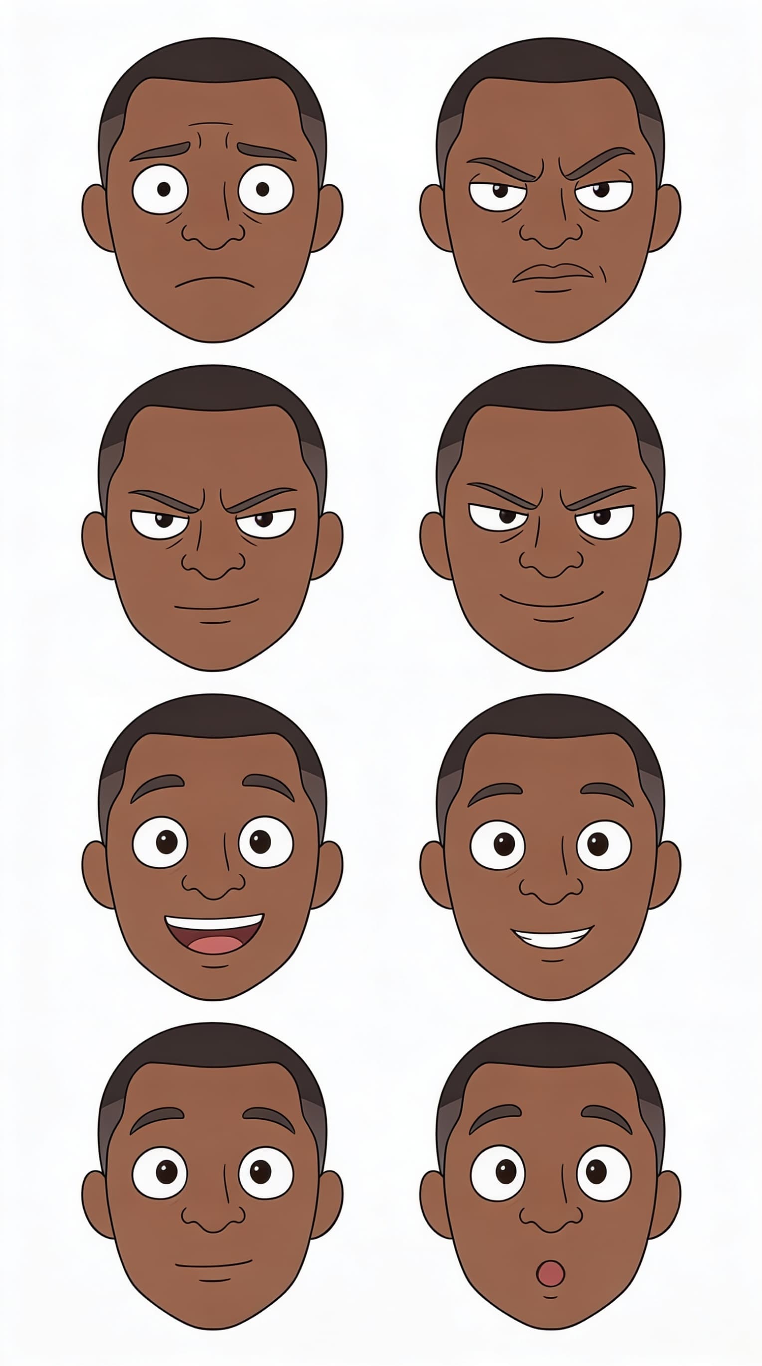 AI generated: isolate his face on white background make character sheet of his facial expressions. Sad, angry expr...