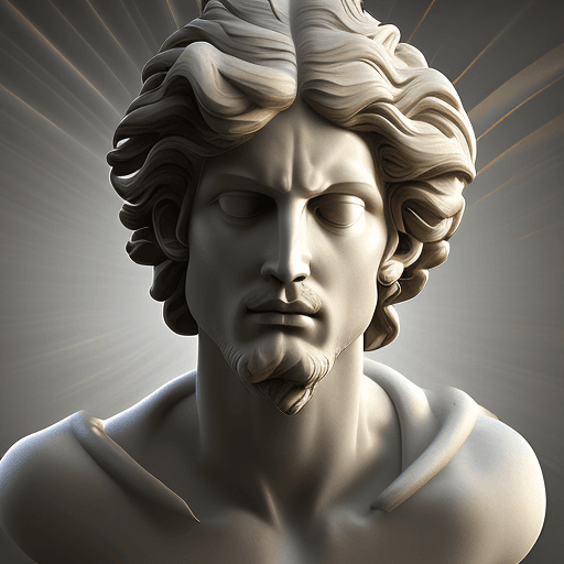 AI generated: perfect Sun God sculpture, sunrays as hair, 25 years old man, in style of Michelangelo, sculpted fro...