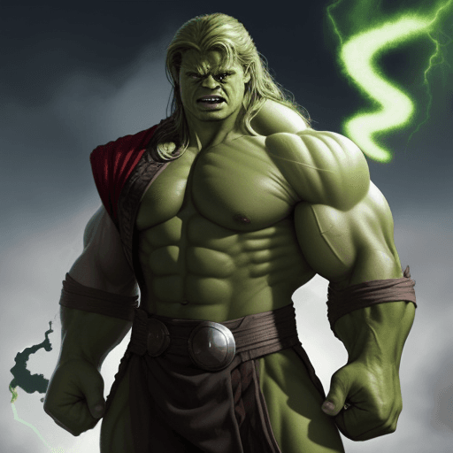 AI generated: Hulk and Thor Fusion