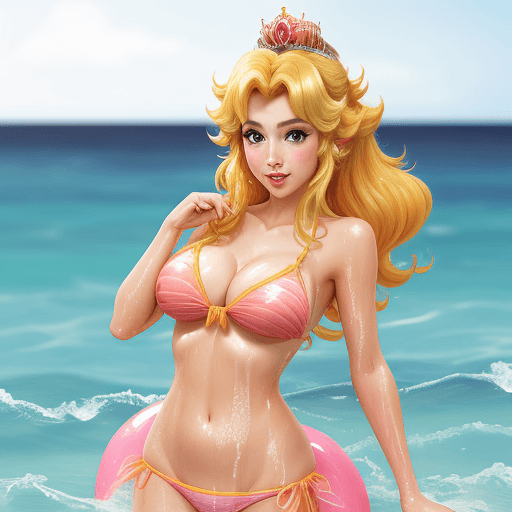 AI generated: Sexy princess peach in wet bikini
