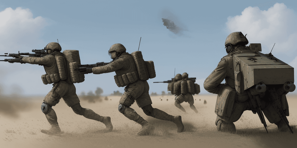 AI generated: un militaire tire sur des guepe a la mitrailleuse,  concept art:: --ar 16:9