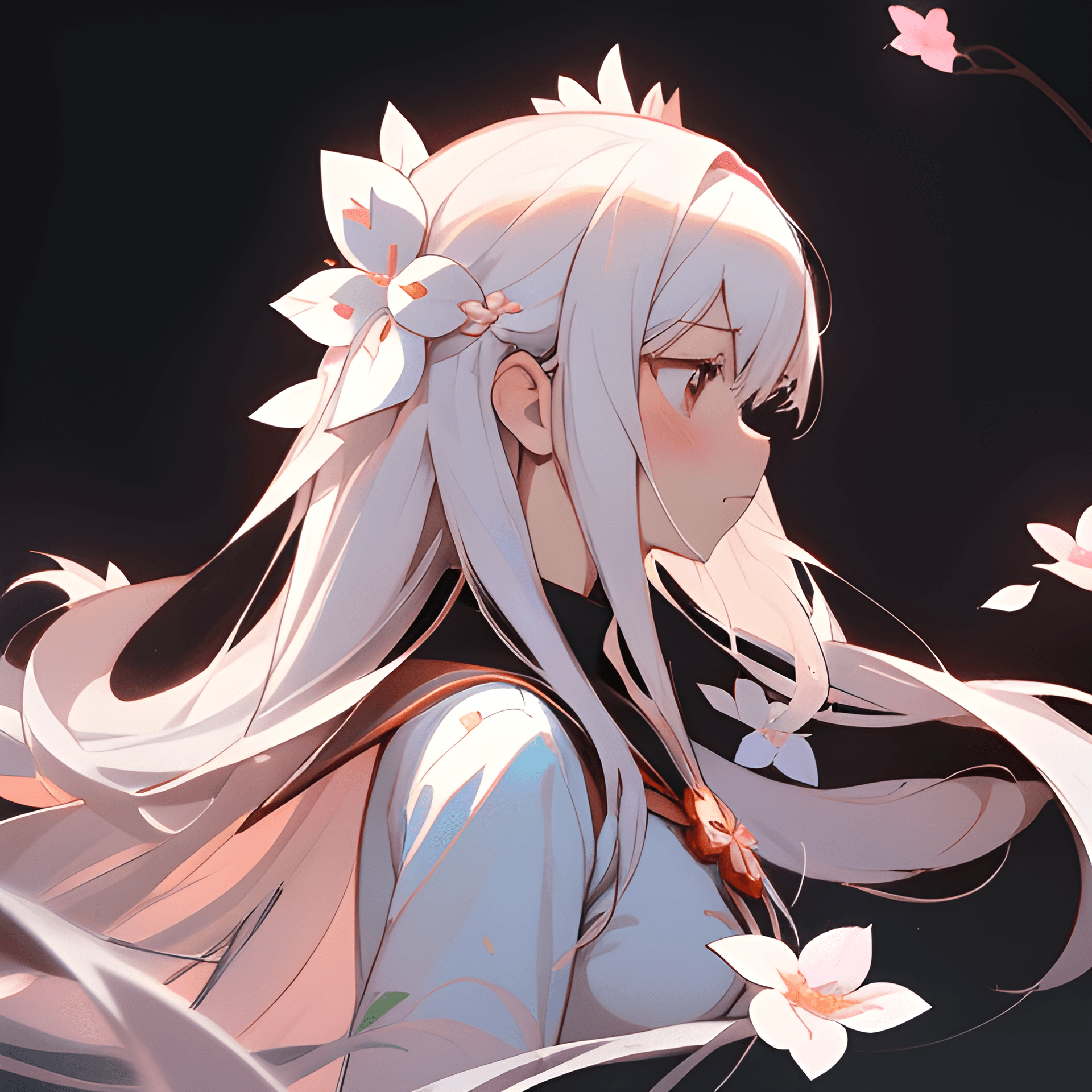 AI generated: a woman with long white hair and a flower in her hair, cute anime girl portrait, anime girl portrait...